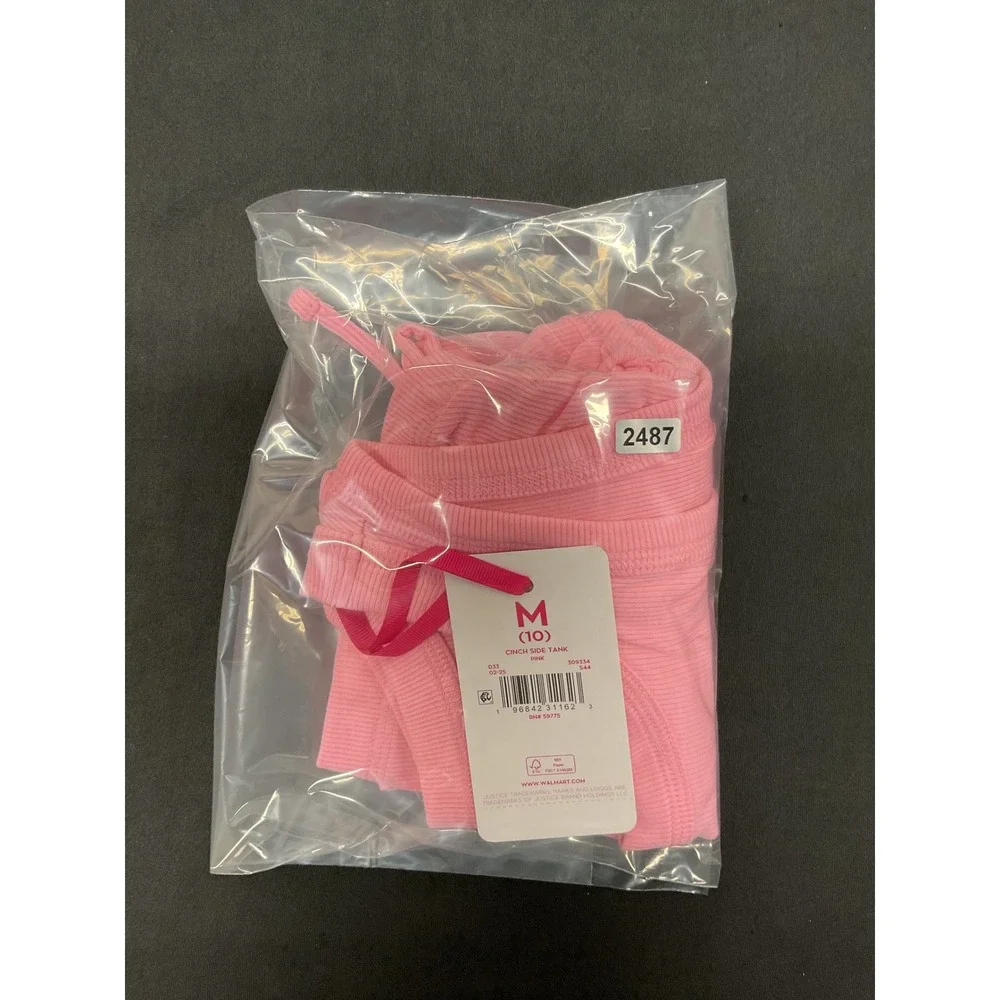 Justice Girls Tank Top Cinch Side Ribbed Pink Sport Club M 10